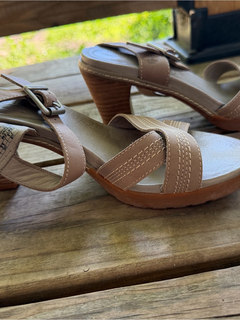 Timberland Women’s Taupe Strappy Buckle Heels Size 7.5 - Picture 8 of 9